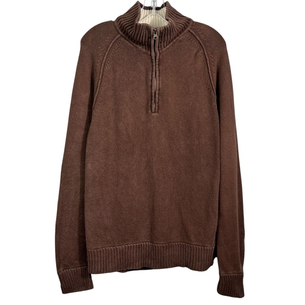 Aeropostale Y2K 00s Men's Brown Knit Foldover Collar Quarter Zip Sweater Large L